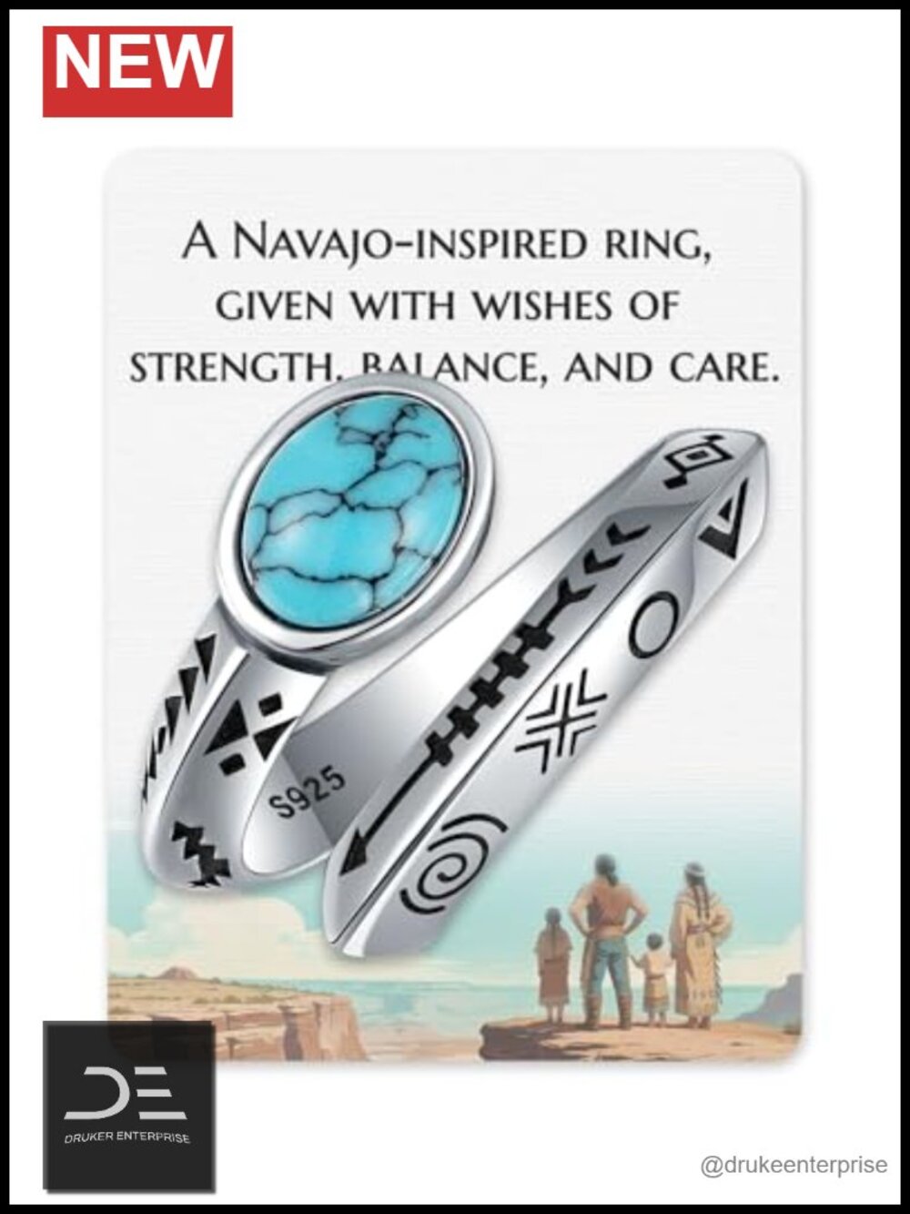 925 Sterling Silver Turquoise Navajo Ring Adjustable Boho Western Gift